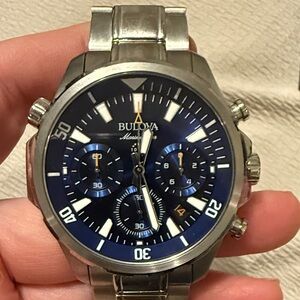 Bulova Blue and Silver Chronograph Wristwatch
